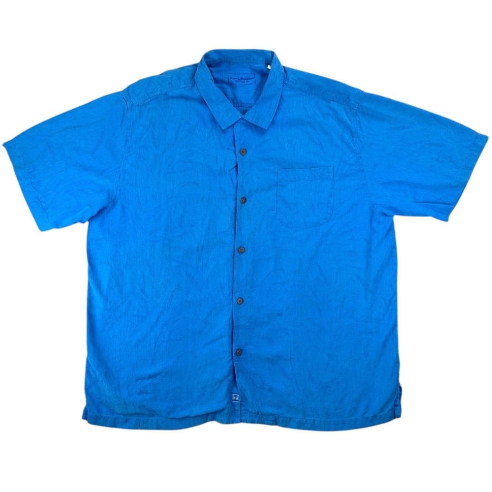Tommy Bahama Men's XXL Original Fit Silk Shirt Blue Short Sleeve Button Up